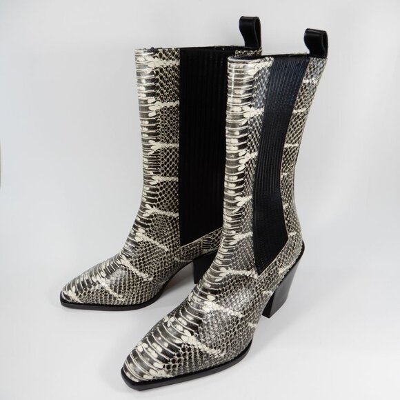 AEYDE Ari Mid Calf Boots Size 36 5.5 6 Black White Python Snake Leather NEW - Picture 9 of 13